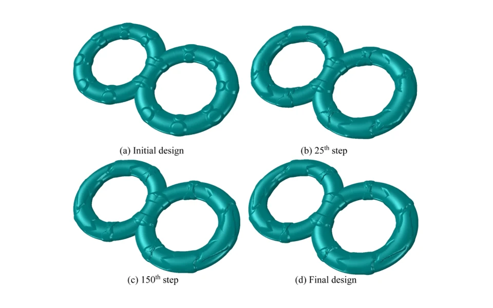 Four stages of topography optimization on an eight-shaped torus shell